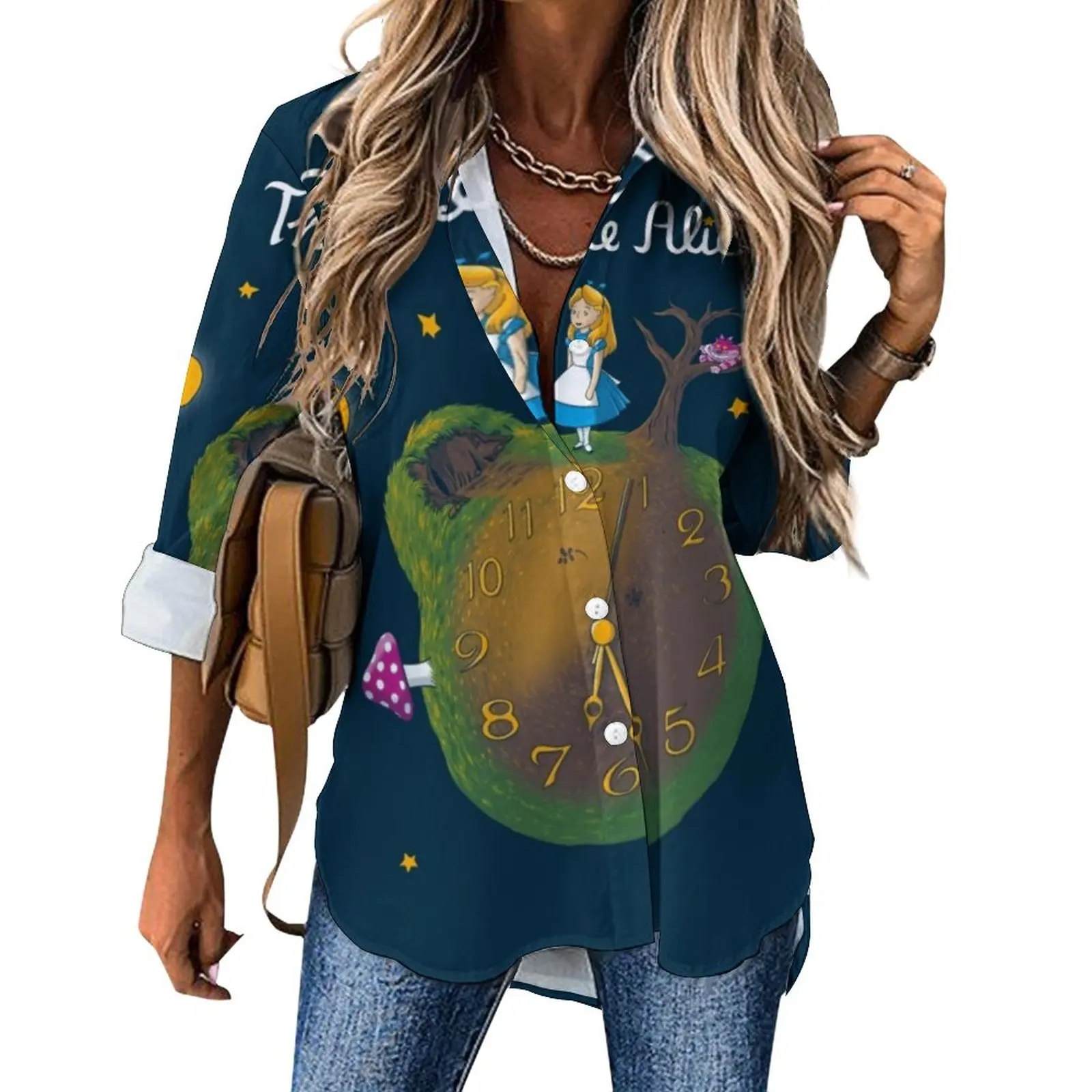 

The Little Alice Casual Blouse Funny Prince Print Cute Graphic Blouses Women Long Sleeve Street Wear Shirts Oversized Clothing