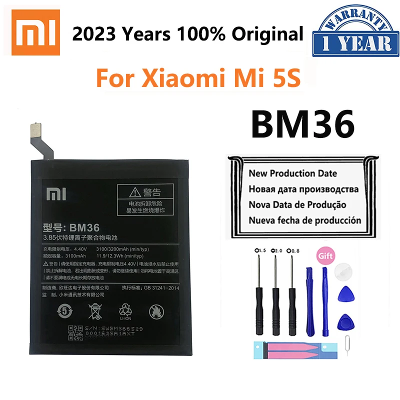

100% Orginal Xiao mi BM36 3200mAh Battery For Xiaomi Mi 5S Xiaomi5S Mi5S M5S High Quality Phone Replacement Batteries