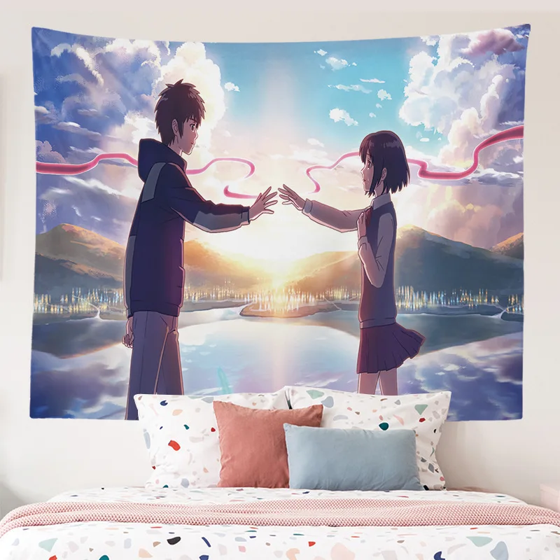 

Cute Cartoon Tapestry Background Cloth Dormitory Bedside Decoration Aesthetic Popular Children Anime Characters Wall Decor