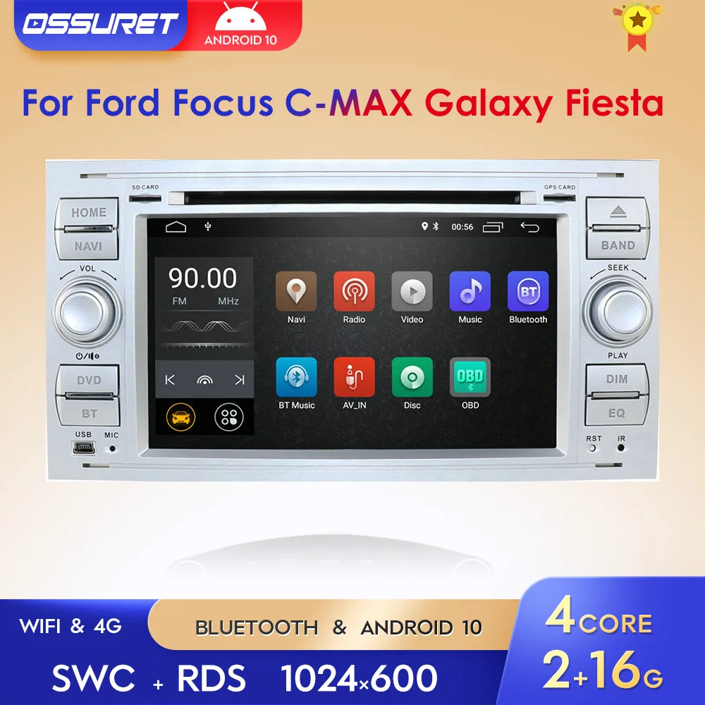 

Автомагнитола 2 Din, Android 10, GPS-навигация, мультимедийный плеер для Ford Focus Mondeo S C Max Kuga Fiesta Fusion Connection Transit