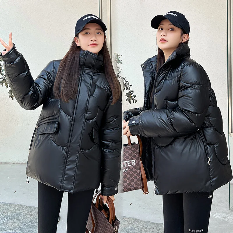 Glossy Winter Woman's Hooded Thick Warm Jacket Female Down Cotton Parkas Casual Loose Puffer Coat for Ladies Outwear