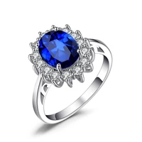 trendy women sun flower shape ring inlaid blue crystal zircon wedding ring for women fashion party jewelry acessories gift