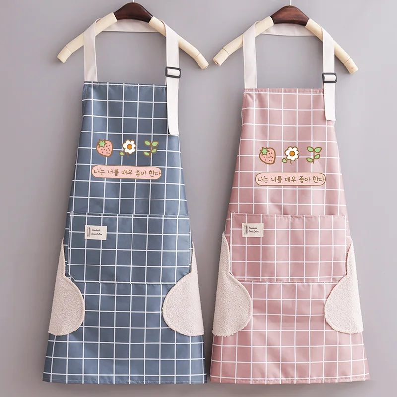 

Apron women's kitchen cooking household waterproof and oil-proof cute wipe hands men's and women's work clothes.