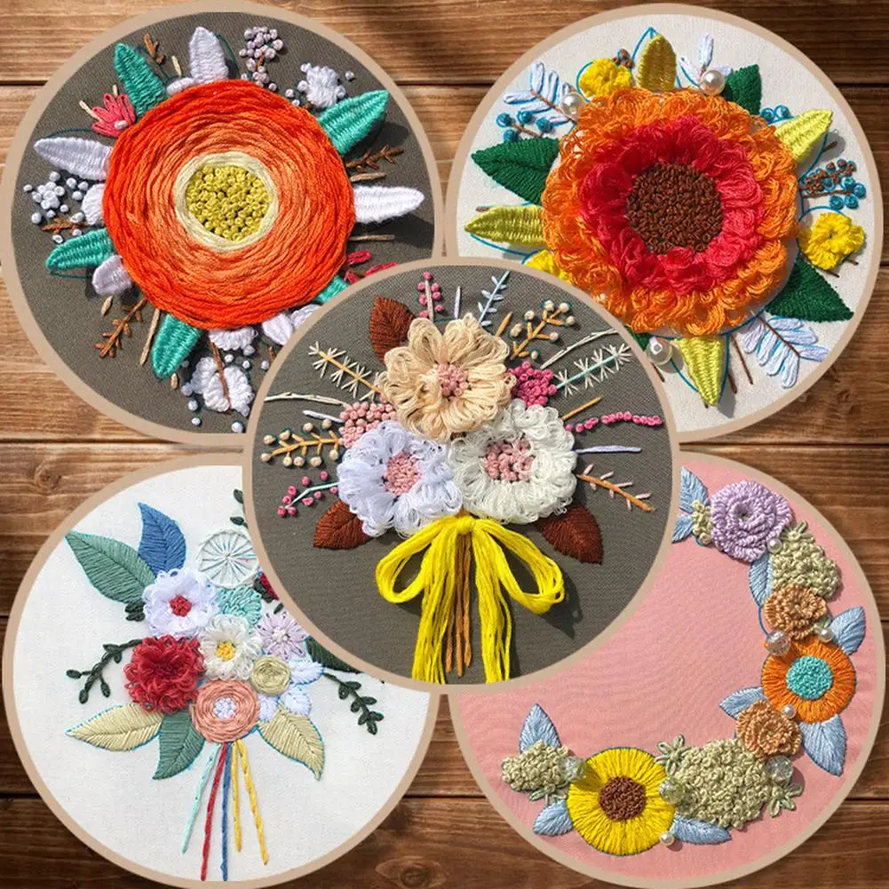 5pcs Handmade Creative Embroidery Kit 3d Floral Flower Bouquet Cross Stitch Wedding Gift for Beginner Accessories Supplies