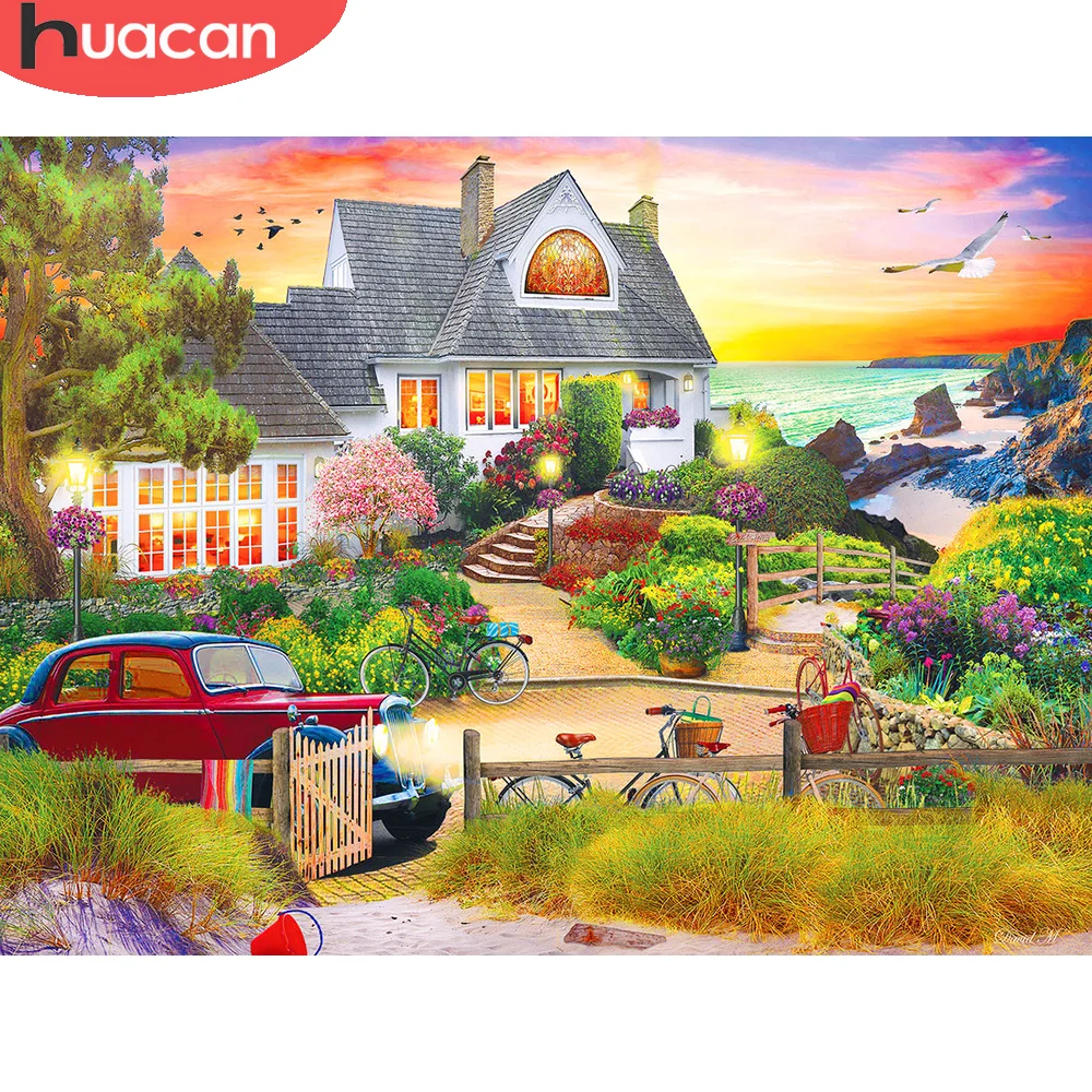 

HUACAN 5d алмазная картина для автомобиля закат полный квадратный Круглый сверлильный дом вышивка пейзаж мозаика рукоделие домашний декор