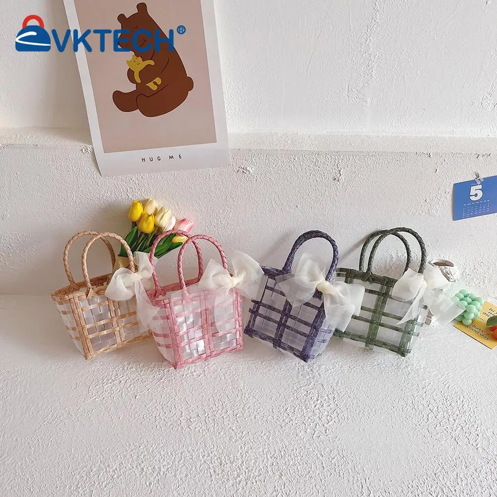 

Transparent Basket Bags Clear Woven Beach Handbag Woven Shoulder Underarm Crossbody Fashion Summer Beach Bag for Kids