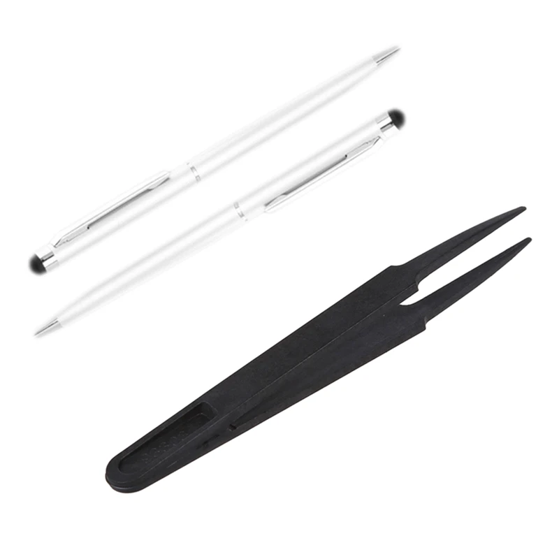 

Black Plastic Anti-Static Tweezers Repair Tool & 2In1 Metal Universal Ball Pen Capacitive Press Screen Stylus For Ipad Ipod