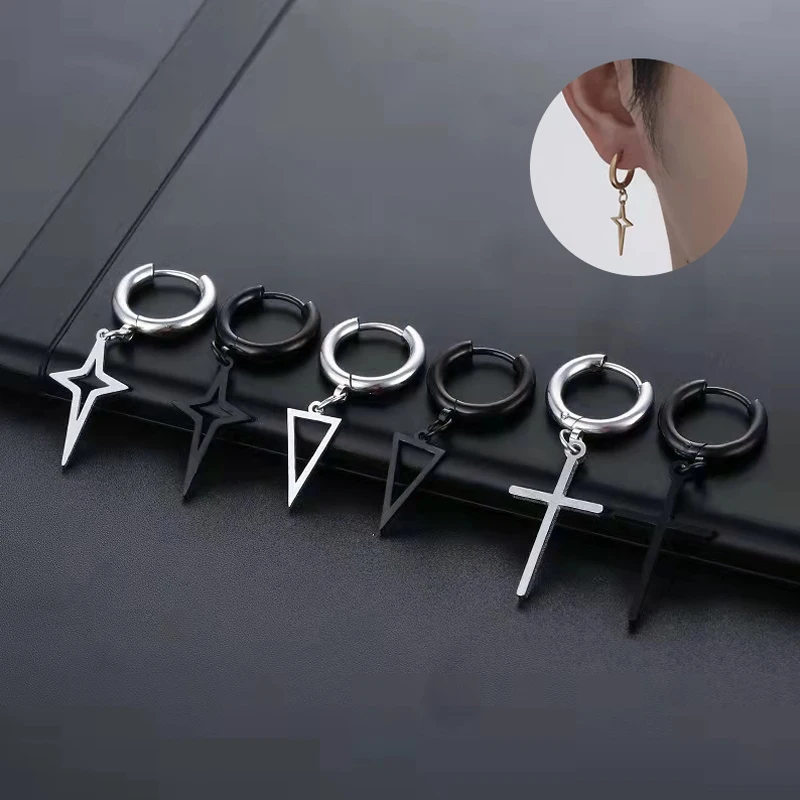 

Модные серьги-гвоздики со звездой и крестом для женщин и мужчин, новинка 2022, серьги из нержавеющей стали в стиле панк-рок, хип-хоп, украшения ...