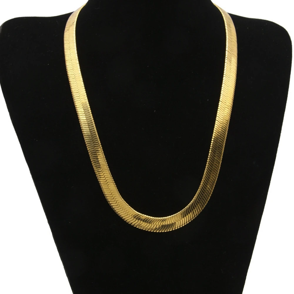 

10mm Flat Herringbone Chain Necklace Men Jewelry 18k Yellow Gold Filled Solid Trendy Men's Choker Clavicle Necklace 60cm Long