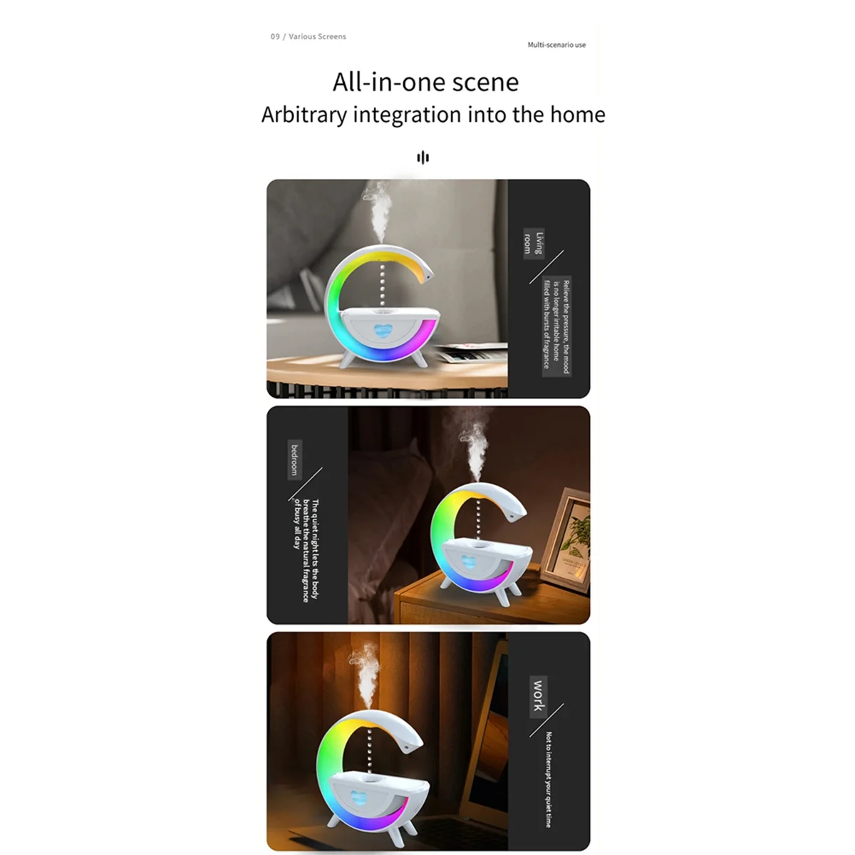 Антигравитационный увлажнитель воздуха 350 мл с динамиком Bluetooth 5.0 RGB для