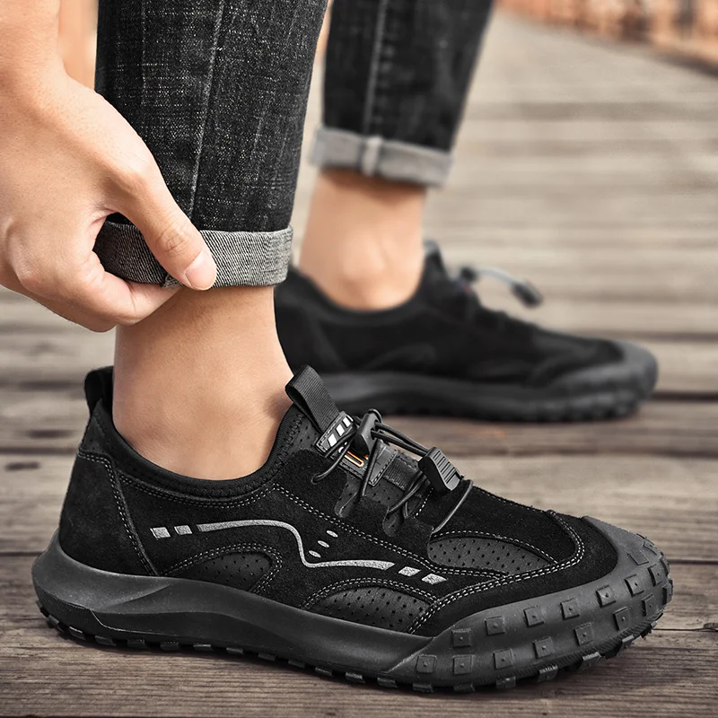 Дышащие мужские походные туфли из натуральной кожи Нескользящие уличные