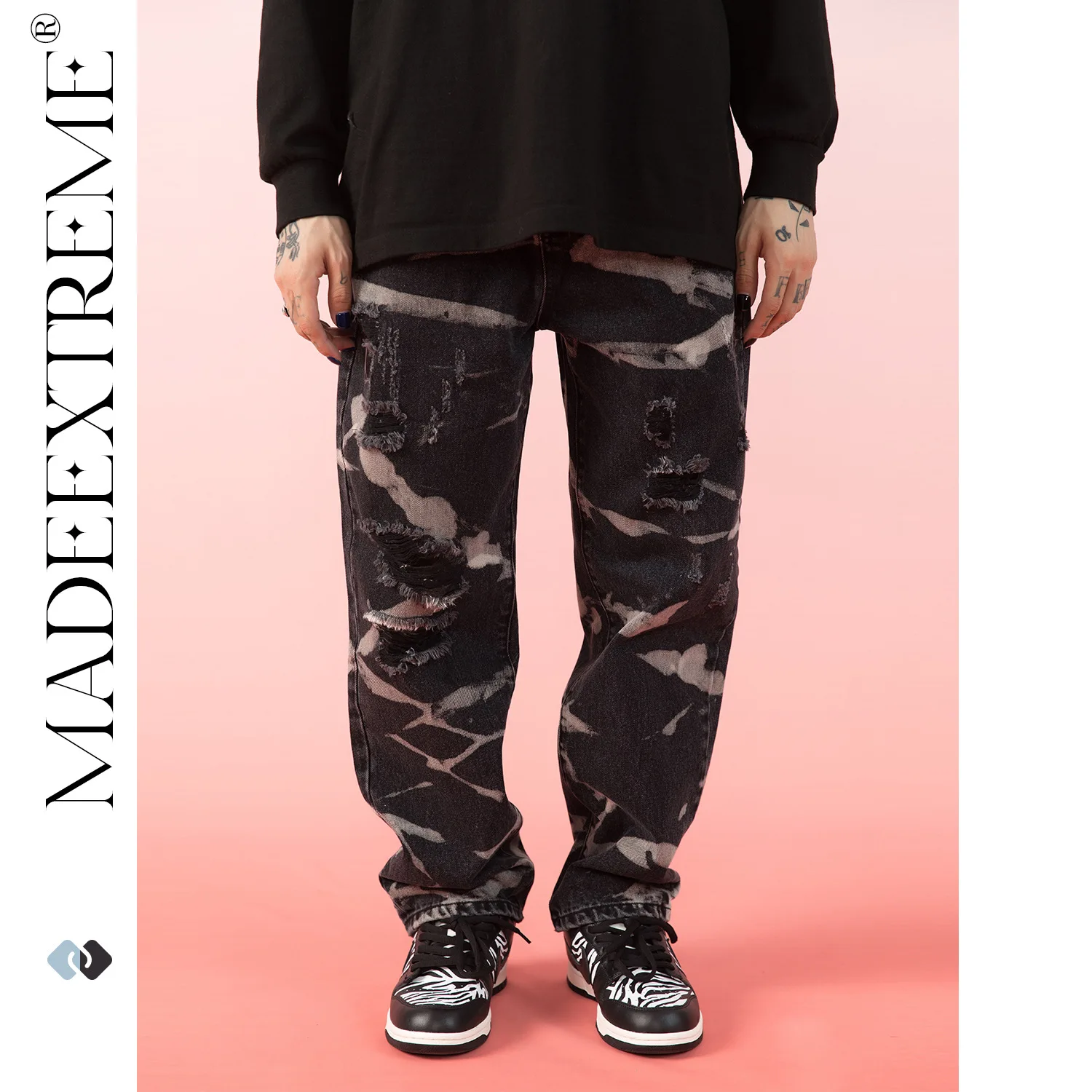 

Прямые джинсы MADEEXTREME для мужчин и женщин, потертые брюки-карго в стиле хип-хоп, свободные уличные брюки, мешковатые джинсы