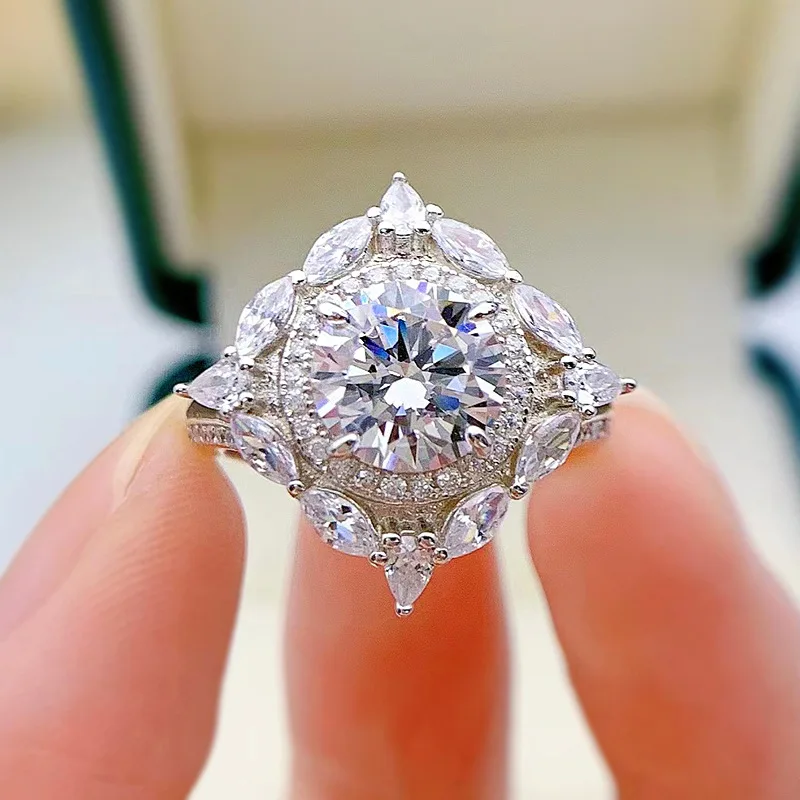 

Spring Qiaoer High Carbon Diamond Gemstone Solid Silver 925 Fine Jewelry Wedding Engagement Ring Luxury Women Gift