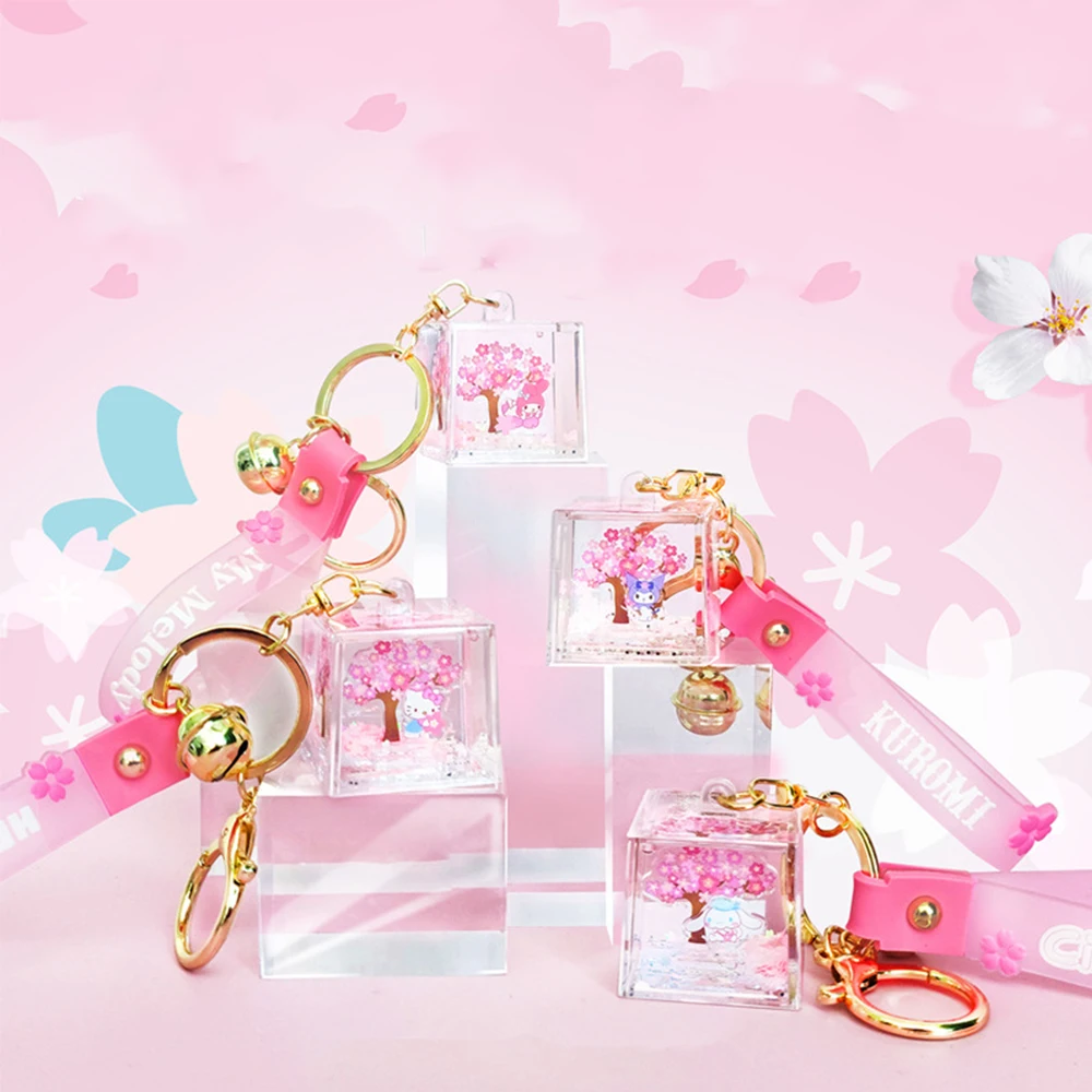 

Kawaii Kuromi Hellokts My Melody Cinnamoroll Doll Keychain Cartoon Anime Cherry Blossoms Model Acrylic Keyring Pendent Toys Gift