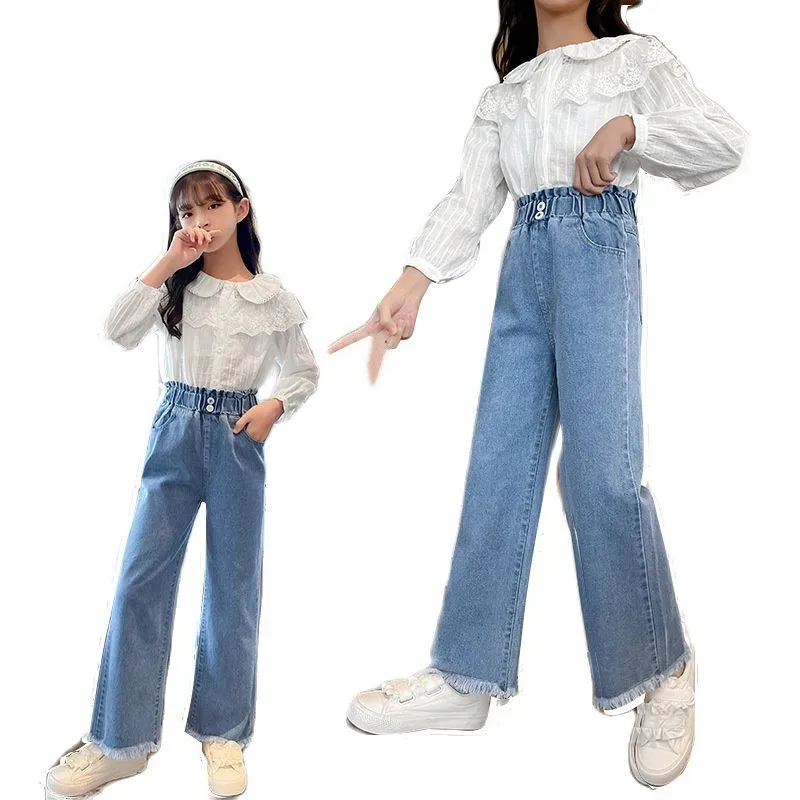 

Toddler Kids Fall Fashion Clothes High Waist Trousers Baby Clothing Spring Autumn New Wide Leg Pants Jeans for Teenage Girls