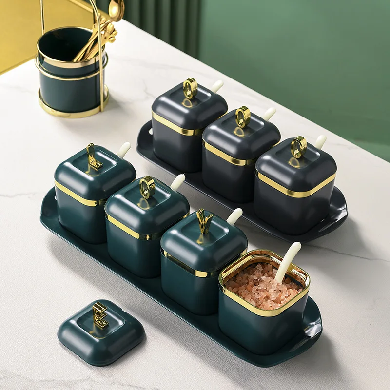 

Light Luxury Gold-plated Seasoning Box Set Moisture-proof Seasoning Box Seasoning Bottle Jar Condiment Bottle Kitchen Supplies