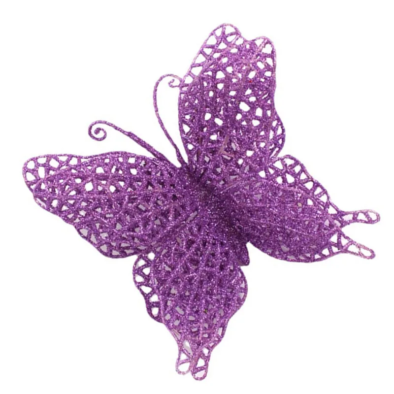 Christmas Pendant Drop Ornaments 1PCS Butterfly Christ Tree Ornament Gold Dust Glitter DIY Party Crafts PE+glitter Powder Purple