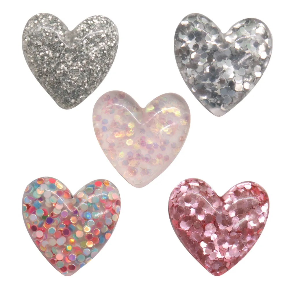 

1-5PCS Resin Buckle Clog Fit Wristbands Sequin Colorful Heart Croc Charms Hole Slipper Decoration Garden Shoes Ornaments Gift
