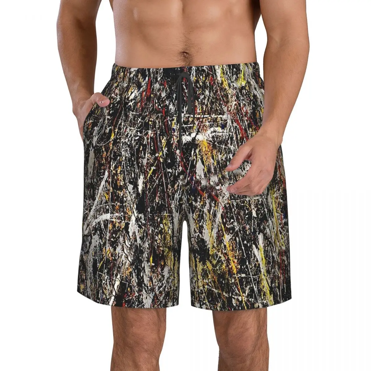 

Alchemy Jackson Pollock Men's Beach Shorts Impressionism Art with Mesh Lining Men Swimming Trunks Surfing Boardshorts