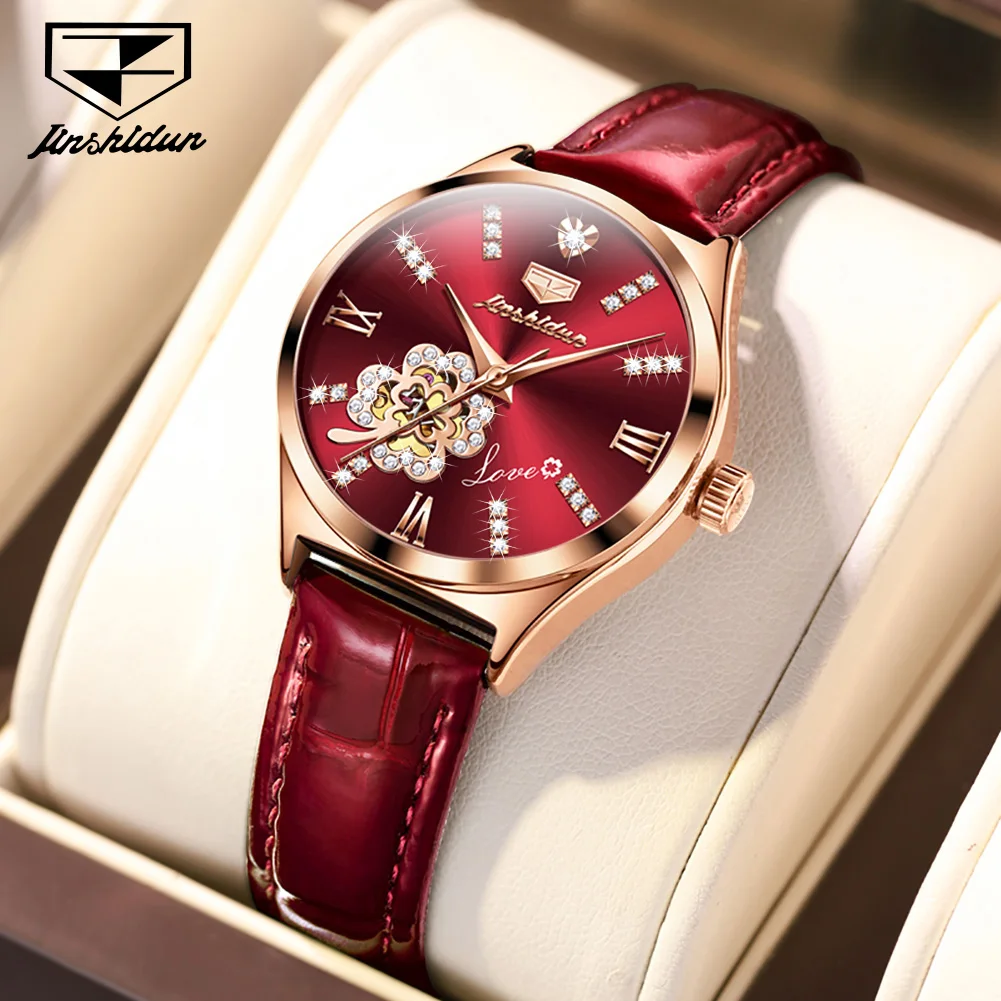 JSDUN Skeleton Automatic Mechanical Watches for Women Waterproof Wristwatch Luxury Diamond Top Brand Women Elegant Watch 8924