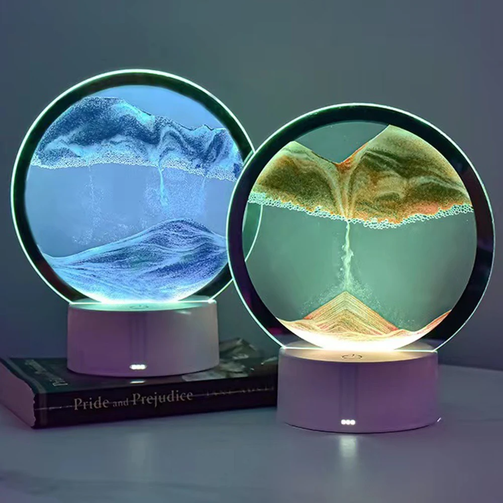 

7 Colors Quicksand Hourglass Light 3D Natural Landscape Creative Nightlight Home Ornament Perfect Gift for Home Office School