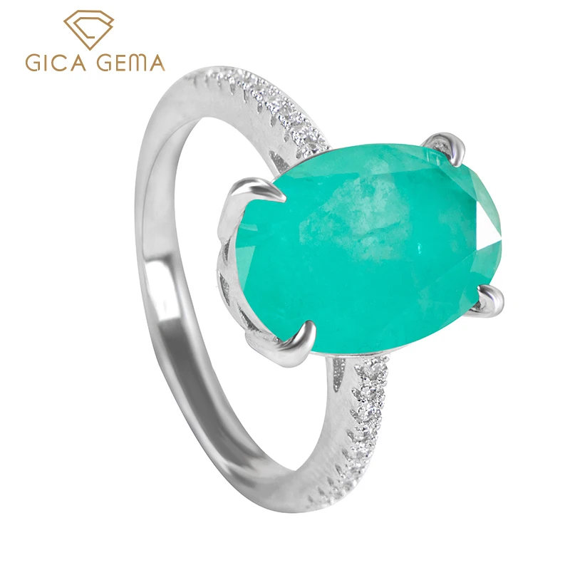 

Gica Gema Luxury Emerald Paraiba Zircon Rings 925 Sterling Silver Oval Shape 4.28g Fine Jewelry Wedding Party Female Gifts