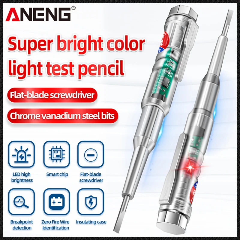 

ANENG B14 24-250V Tester Electric Induced Voltage Detector Screwdriver Probe With Indicator Light Sound and Light Alarm Test Pen