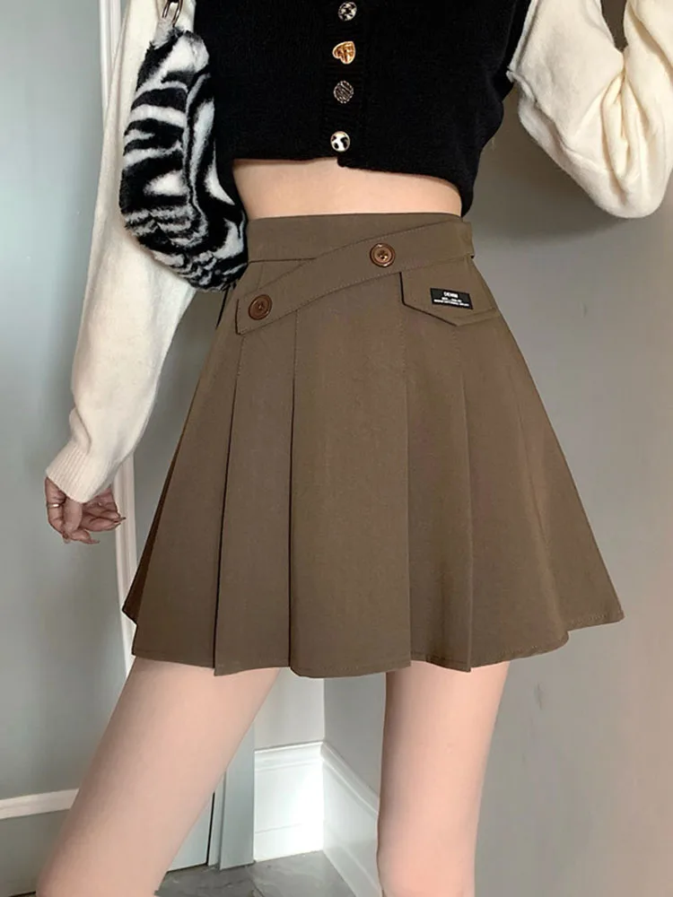 

Women Winter Fall Fashion Black Asymmetrical A-line Skirt Empire Waist Pleated Korea Style Sexy Girl Solid Color Slim Mini Dress