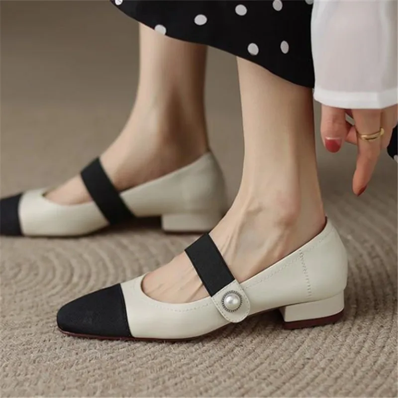 Fashion Brand Flat Shoes New Style With Heel Shoes Shallow Mouth Square Toe Retro Single Shoes Low Heel Mary Jane Fashion Shoes