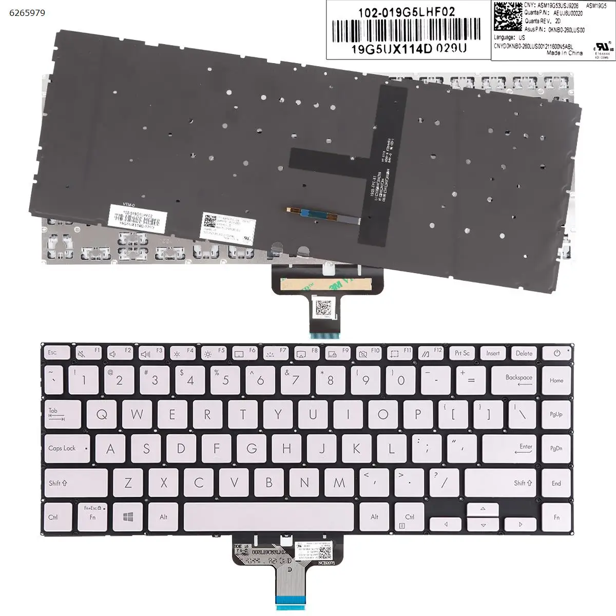 

US Laptop Keyboard for ASUS UX435 SILVER Backlit Without Frame