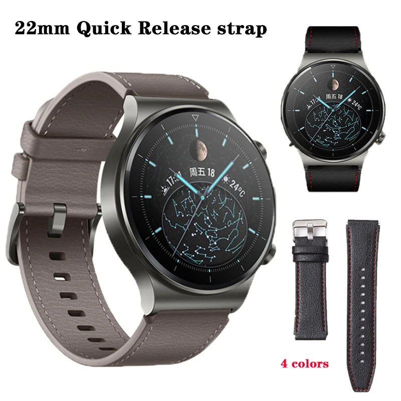 

Ремешок из натуральной кожи для часов Huawei Watch GT2 Pro, спортивный браслет для часов GT2 46 мм, быстросъемный восстанавливающийся браслет, 22 мм