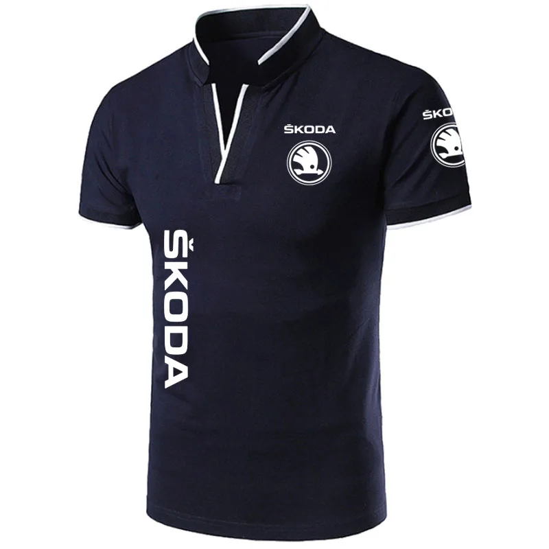 

Summer Men's shirt Skoda car logo print 80% cotton High Quality Men's T-Shirt V-Neck Tees Fashion casual men's shirt
