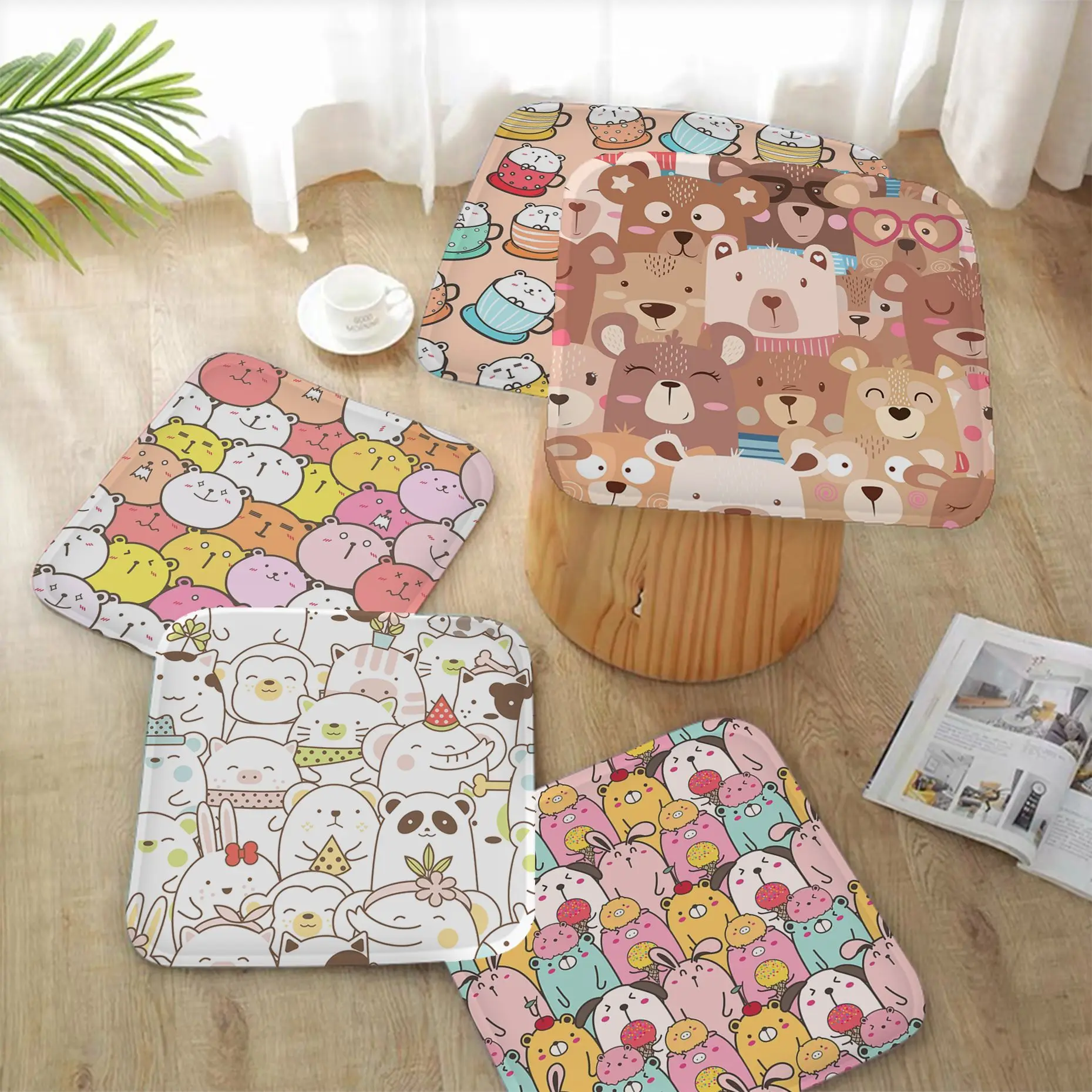 

Cute Baby Animals Art Seat Pad Household Cushion Soft Plush Chair Mat Winter Office Bar Cushions Home Decor