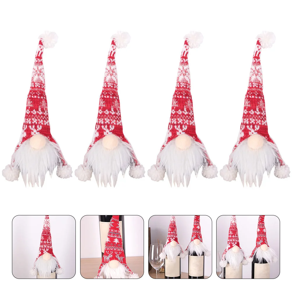 

4 Xmas Bottle Covers Christmas Party Supplies Christmas Gnome Swedish Santa Gnome Holiday Bottle Covers