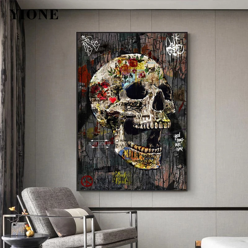 

Abstract Street Graffiti Skull Canvas Painting Dark Skeleton Wall Art Poster for Living Room Aisle Home Decoration Picture Print