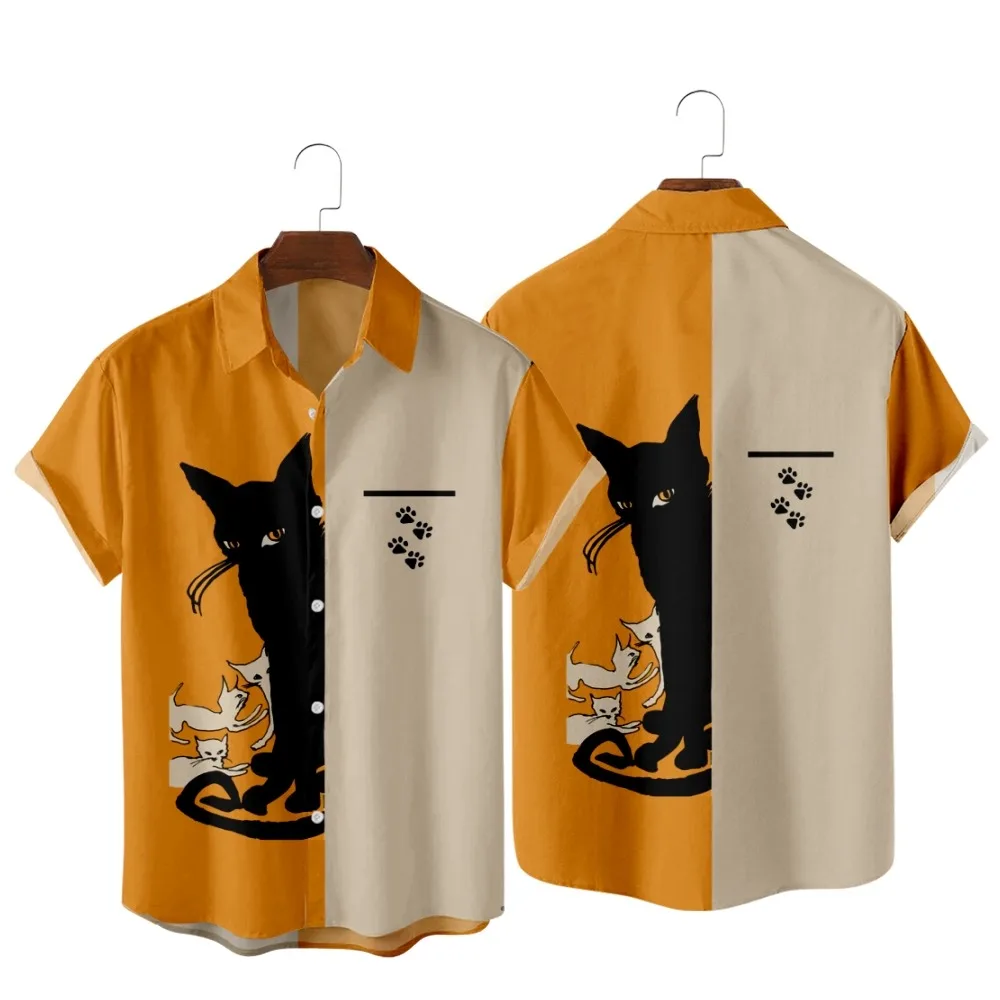 

Забавная стильная модная рубашка с коротким рукавом в виде кота, Повседневная кавайная одежда унисекс
