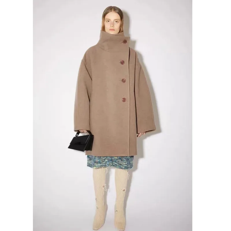 

Four color popular coat returns, Zhang Junning, the same wool blend funnel neck loose and warm woolen jacket