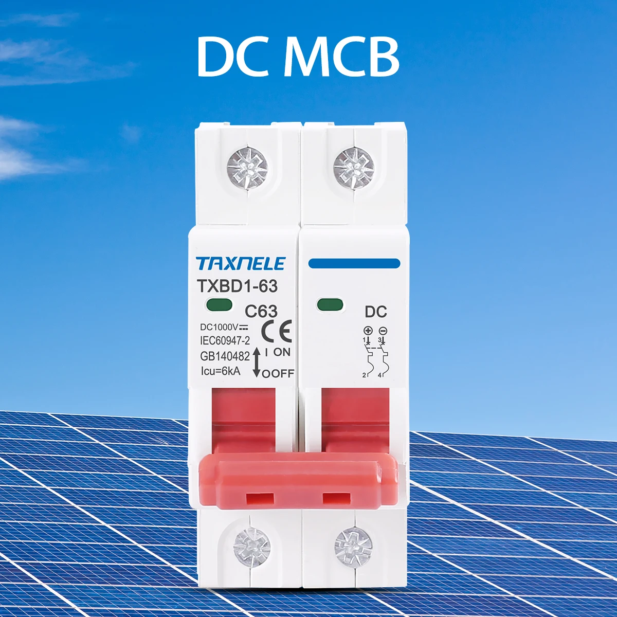 2P DC 1000V Солнечный мини-автоматический выключатель аккумуляторного переключателя 6А 10А 16А 20А 25А 32А 40А 50А 63А MCB для фотоэлектрической системы PV