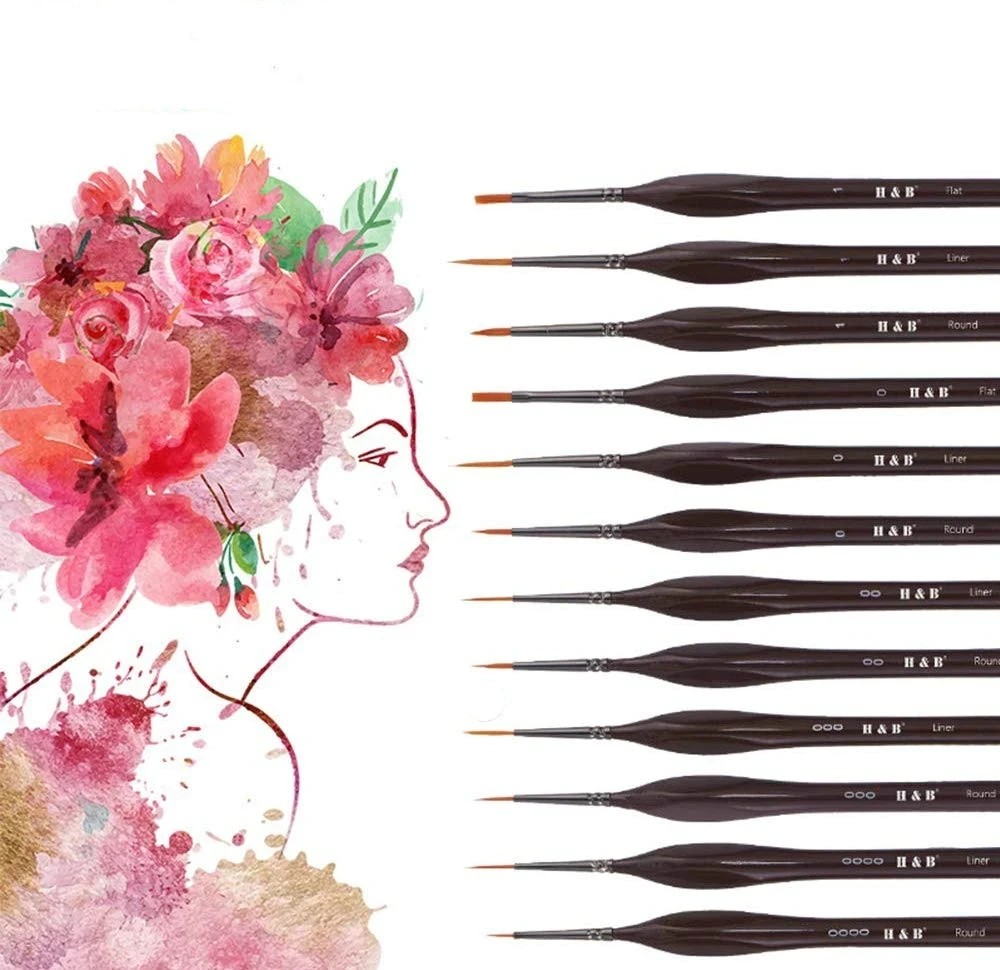 

Кисти для рисования камней, Профессиональные миниатюрные кисти для акварели, микромасляного набора, акрила, мелких деталей, 12 мелких красок