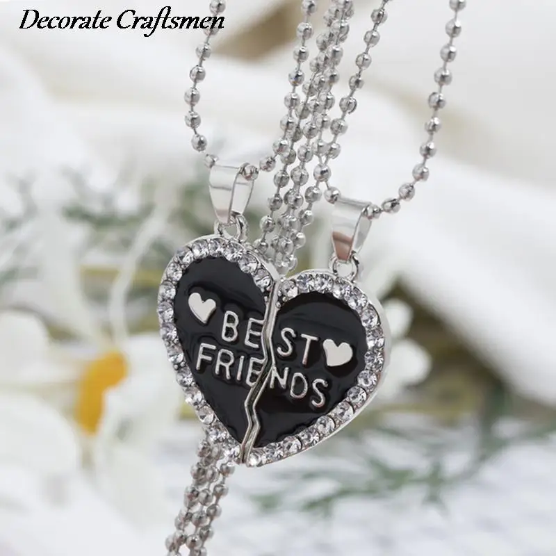 

2 Piece Set of Best Friend BFF Broken Heart with Unicorn Pattern Stitching Pendant Chain Friendship Clavicle Necklace