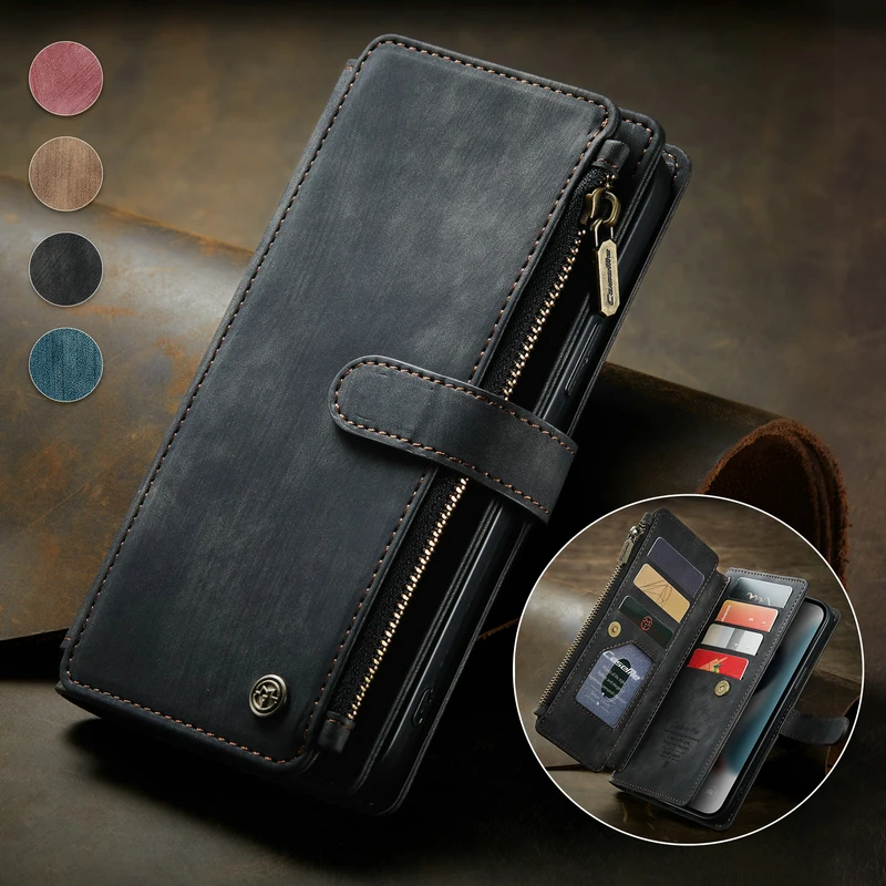 

CaseMe Leather Phone 13 Case For iPhone 12 Min Xs Xr Xs Max 7 8 6S Plus Zipper 10 Card Slot Retro Wallet For iPhone 13 Pro
