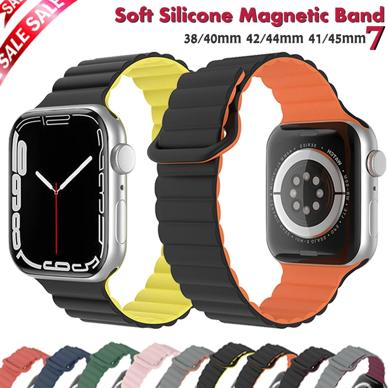 

Силиконовый ремешок 44 мм для Apple Watch 7 45 41 мм 38 мм 42 мм, оригинальный магнитный браслет для iWatch seвозы 7 6 543 40 мм, браслет