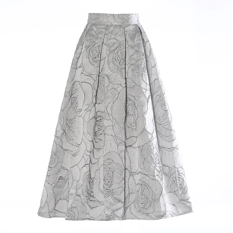 

PHOEBE HZ Early Autumn Women Midi Skirt Office Lady Jacquard Gentle Elegant Temperament Slimming High Waist Half-body Skirt
