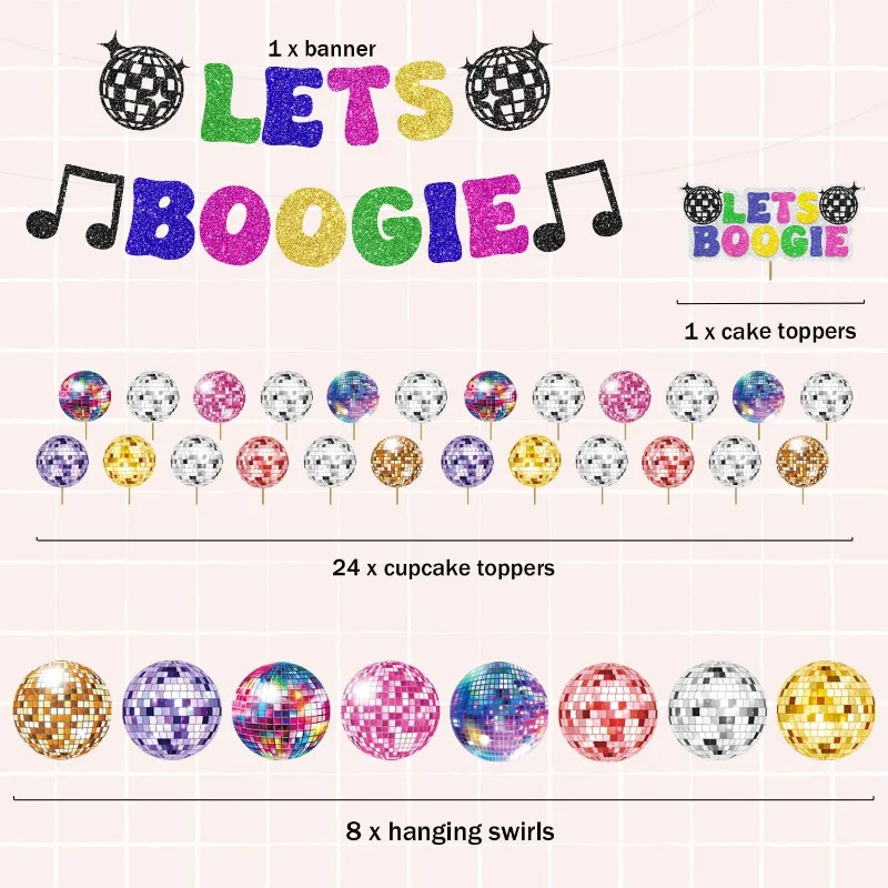 Украшения для дискотеки яркие баннеры с надписью Let Boogie стримеры мишура