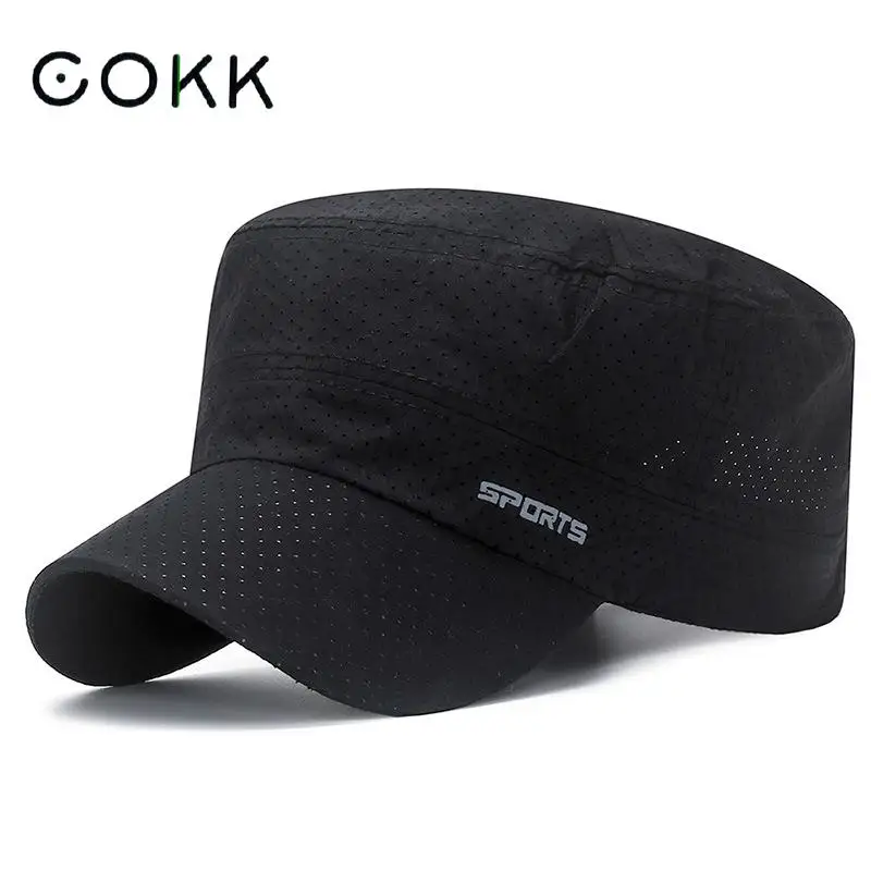 COKK Summer Hats For Men Women Quick Drying Flat Top Sport Cap Army Hat Sunscreen Breathable Outdoor Sun Visor Military Hat New