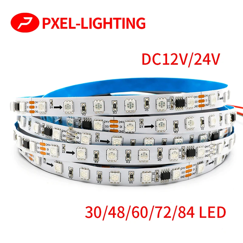 

12V 24V 5m addressable WS2811 LED Strip Tape 30/48/60/72leds/m Smart 5050 RGB pixel flexible Light Bar External IC IP30/65/67