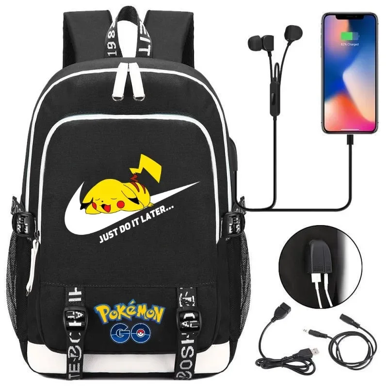 

Pikachu Anime USB Charging Primary and Secondary School Students Printed Canvas Bag Leisure Travel Large Capacity School Bag