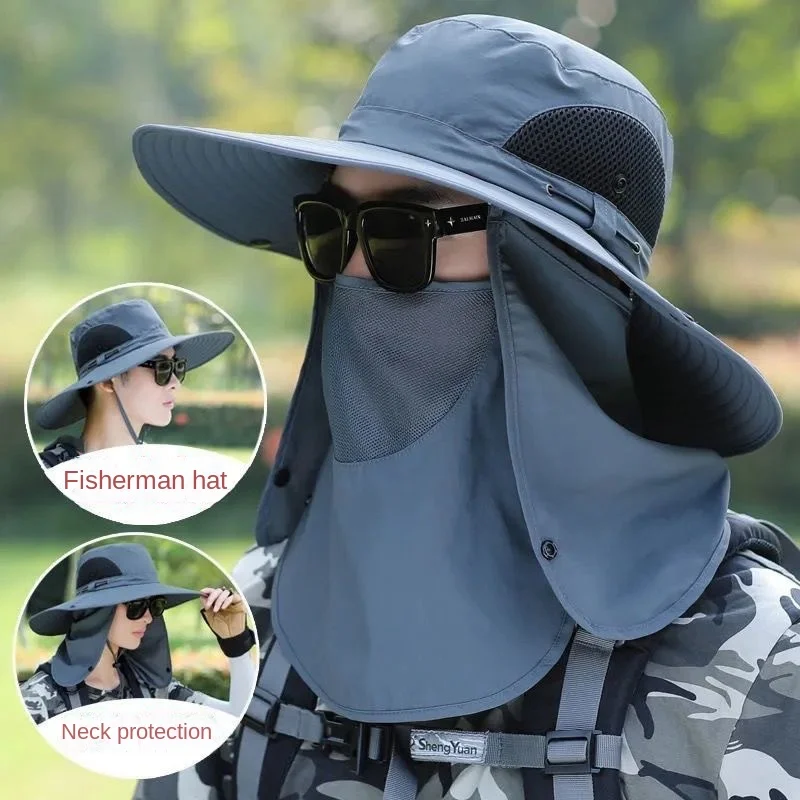 Enlarge Summer Outdoor Breathable Fishing Sun Hat Big Brim Sun Protection Sun Hat Masked Neck Protection Fashion Fishing Hat