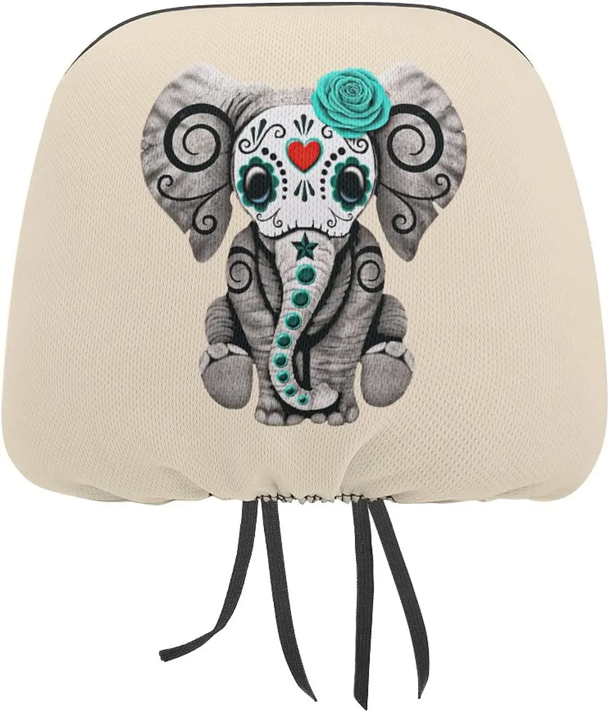 

Day of The Dead Sugar Skull Elephant Pattern 2 Pack Car Headrest Cover Seat Rest Protector Cover Universal Fit Most Car