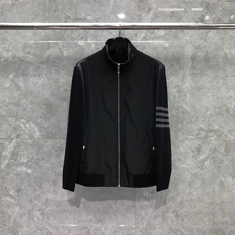 

TB THOM Men's Jacket Classic 4-bar Stripe Design Zipper Stand Collar Long Sleeved 2023 Fashion Brands Autumn New Overcoat